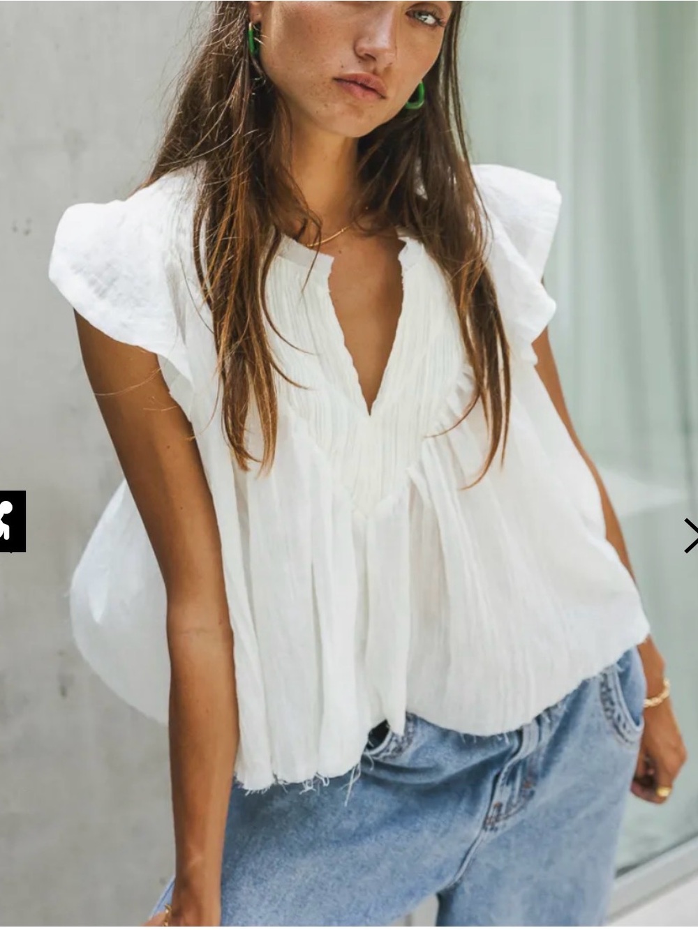 White Gauze Flutter-Sleeve Top - Lightweight Summer Blouse